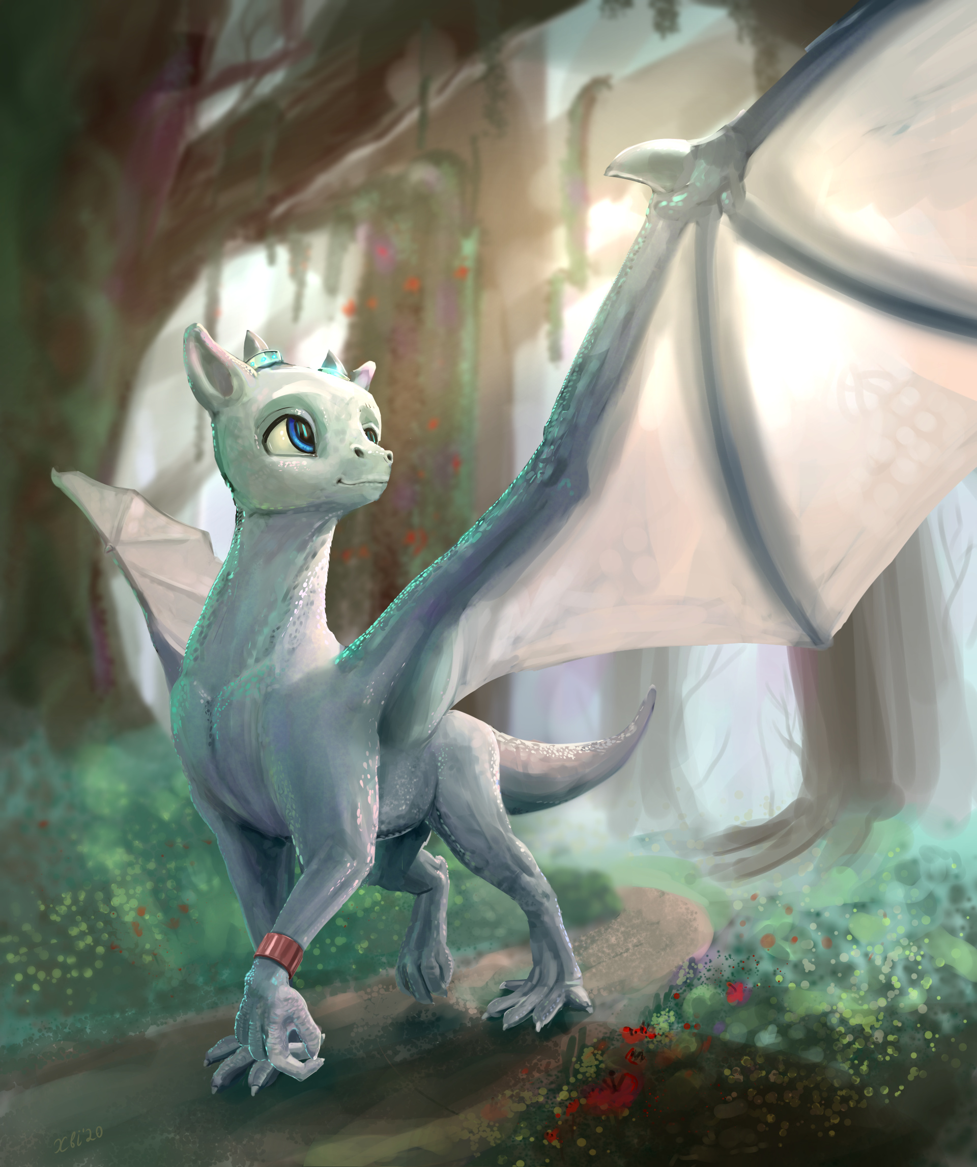 White dragon in forest spreads wings by xbi on DeviantArt White dragon in forest spreads wings by xbi on DeviantArt