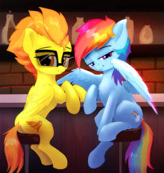 Ponies Spitfire and Rainbow Dash in the bar