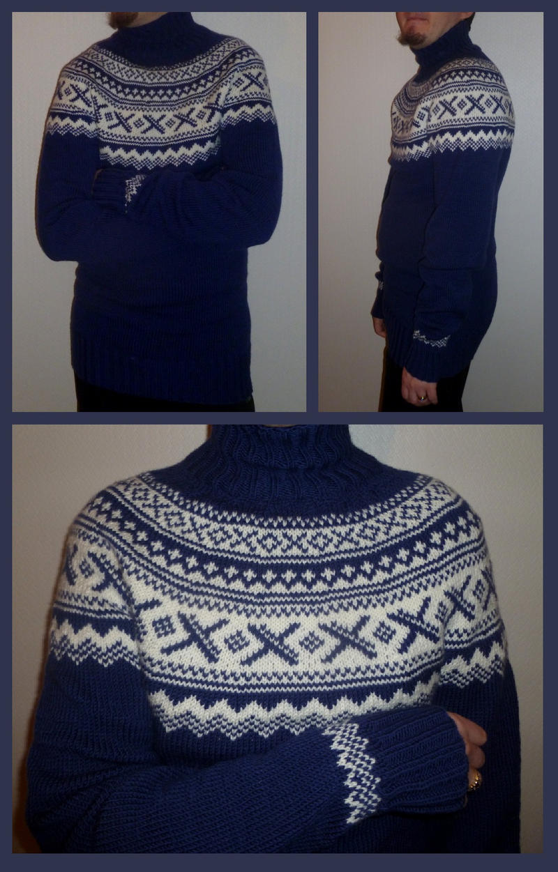 Marine blue Neville fair-isle sweater - COMMISSION