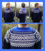 Double blue Marius fair-isle sweater with raglan