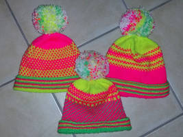 Three neon hats for my nieces