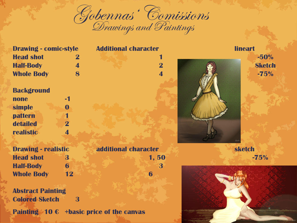 Gobennas' Comission Sheet- Drawings and Paintings