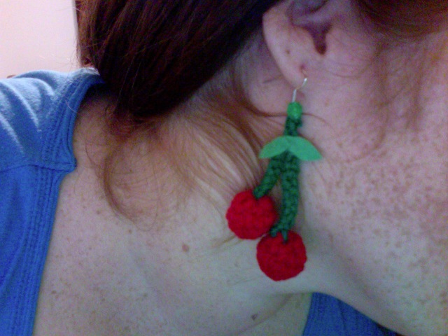 Crochet cherry earrings