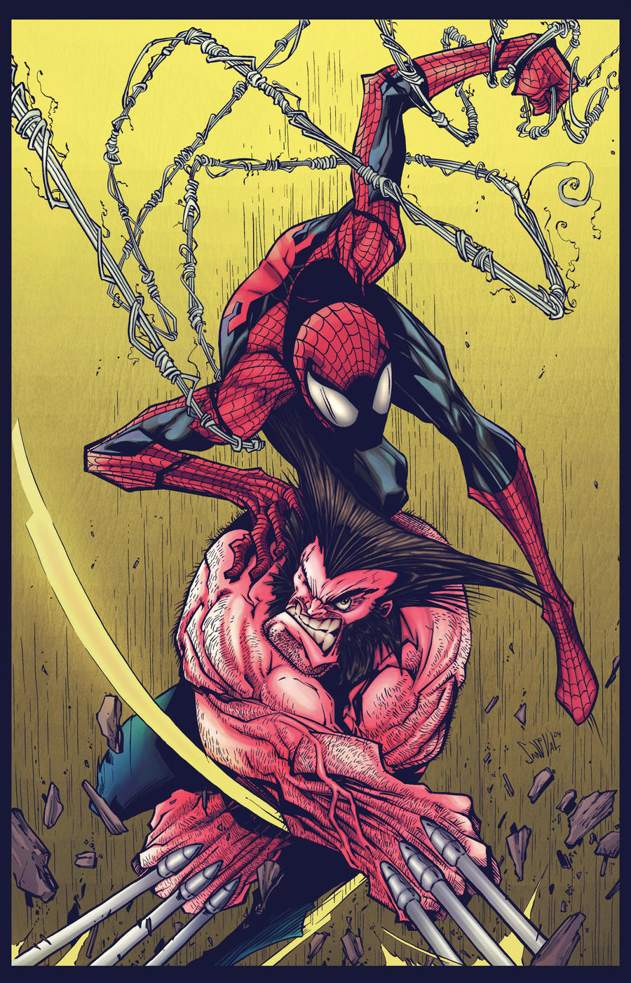 Spidey and Wolvie by Sandoval-Art. Colours by CB.