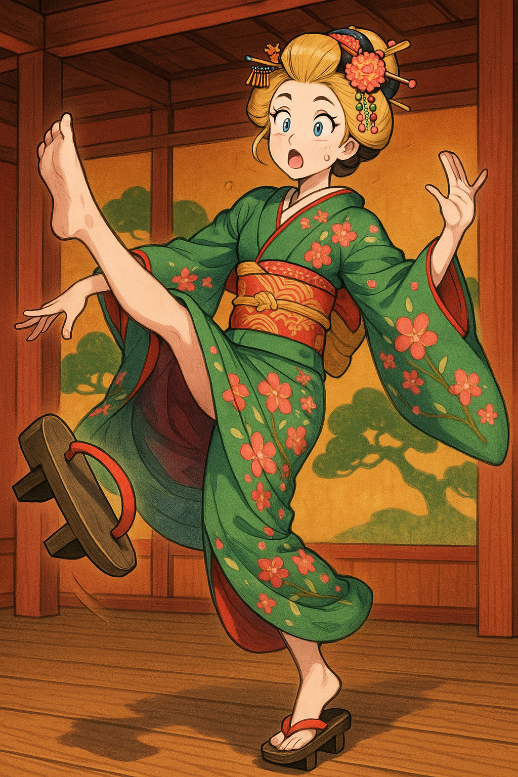 Anime Geisha Woman Sandal Mishap