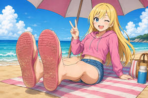 The Shoeless Girls: Beach Gals Showing Their Soles