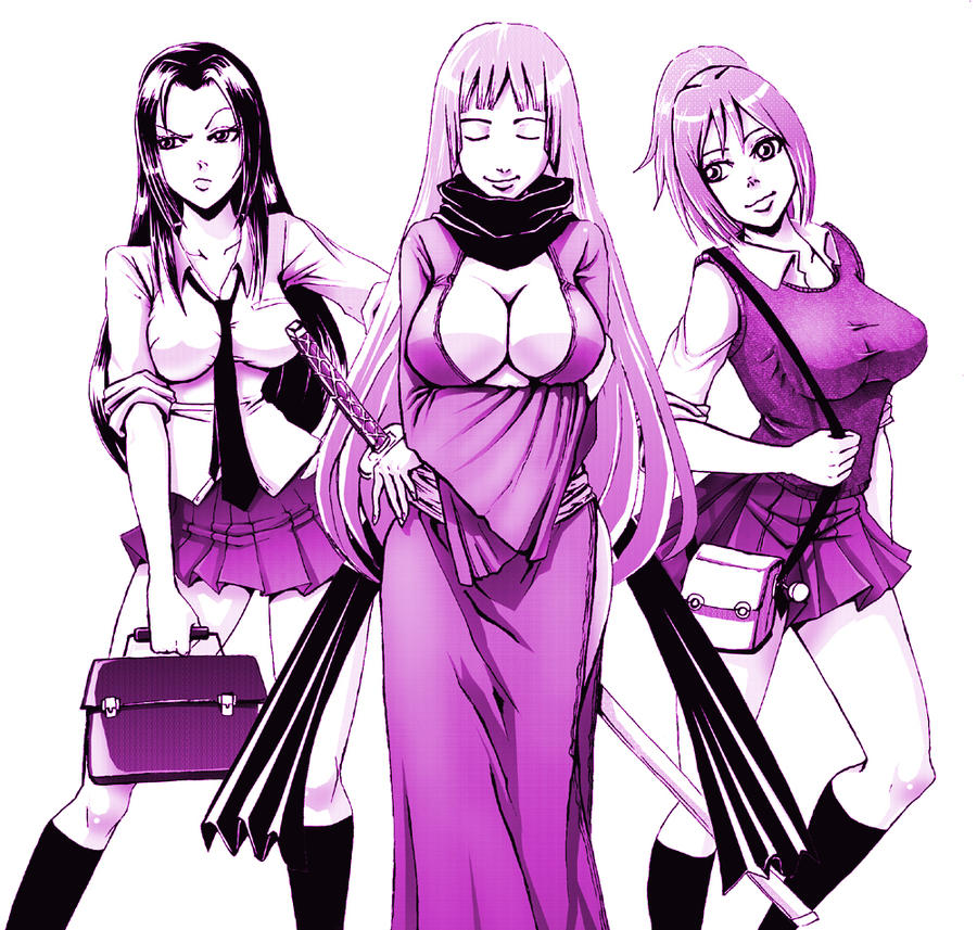 3 girls fan art school battle