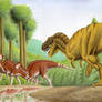 Tyranosaurio y Corythosaurios