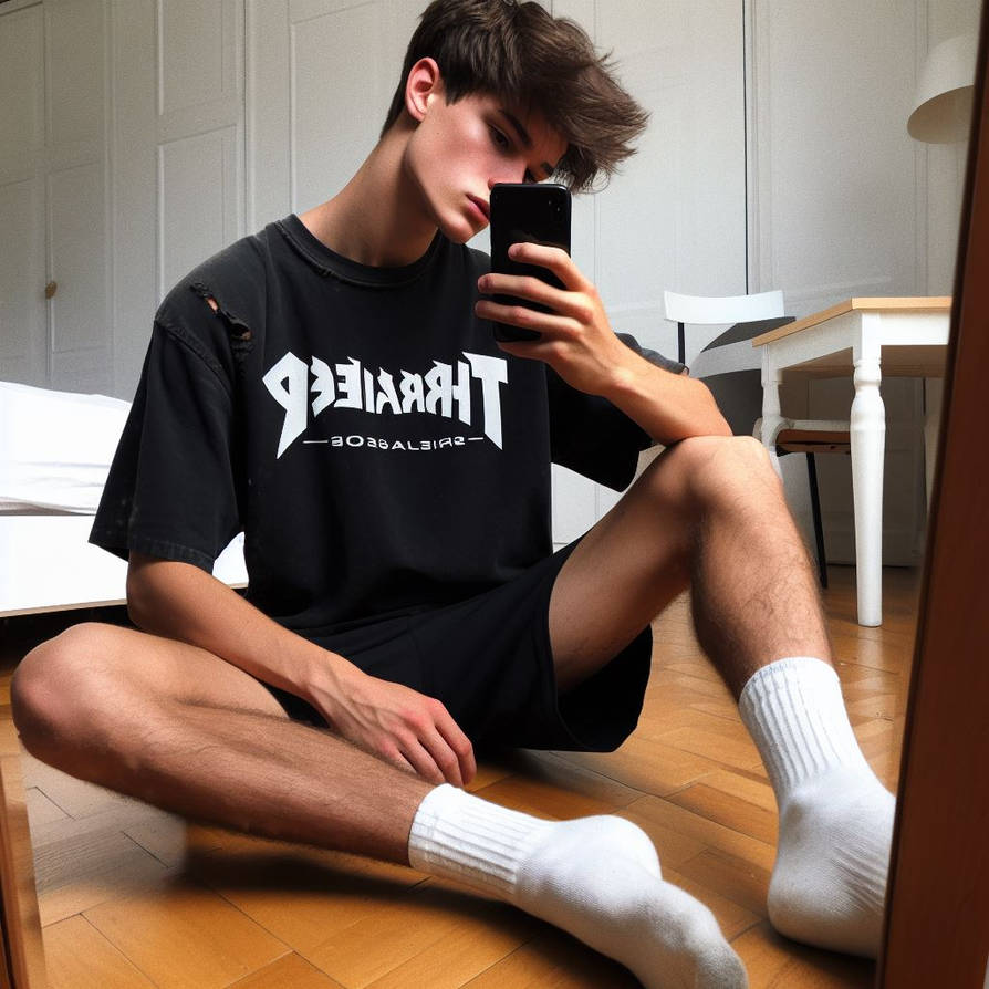 Teen Boy In White Socks Mirror Selfie Series 5 By AIBoysGallery On teen-boy-in-white-socks-mirror-selfie-series-5-by-aiboysgallery-on