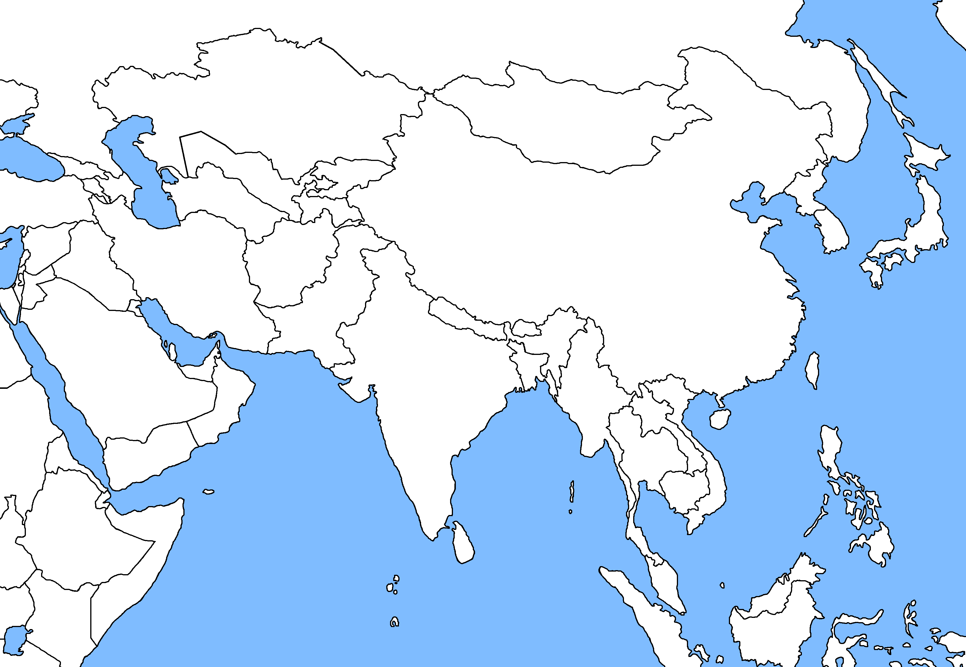 Asia Countries Map Unlabeled 