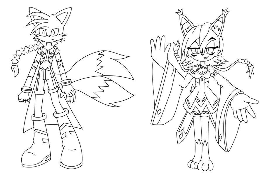 Tails and Nicole as Gunvolt and Morpho lineart V2