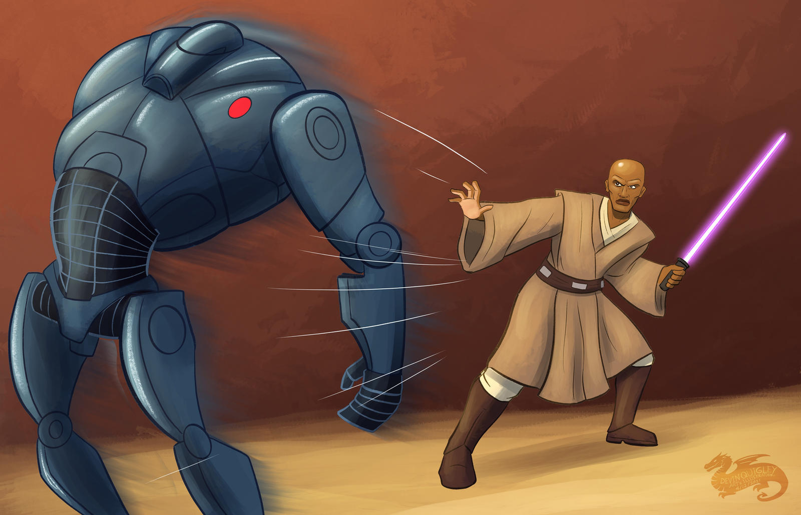 April Mace Star Wars April, Mace Windu Vs Super Battle Droid by DevinQuigleyArt on ...
