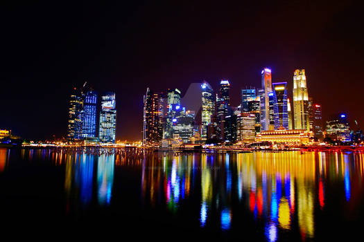 lights reflections on the sea at night