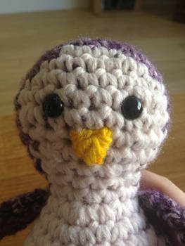Purple Crochet Penguin Close Up