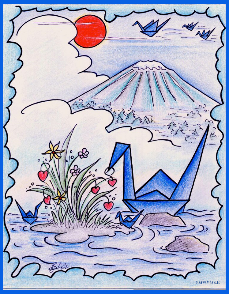 Blue PaperCrane and Fuji