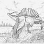 Spinosaurus under attack