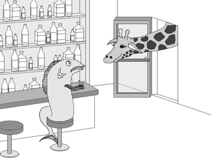Giraffe in a fish bar