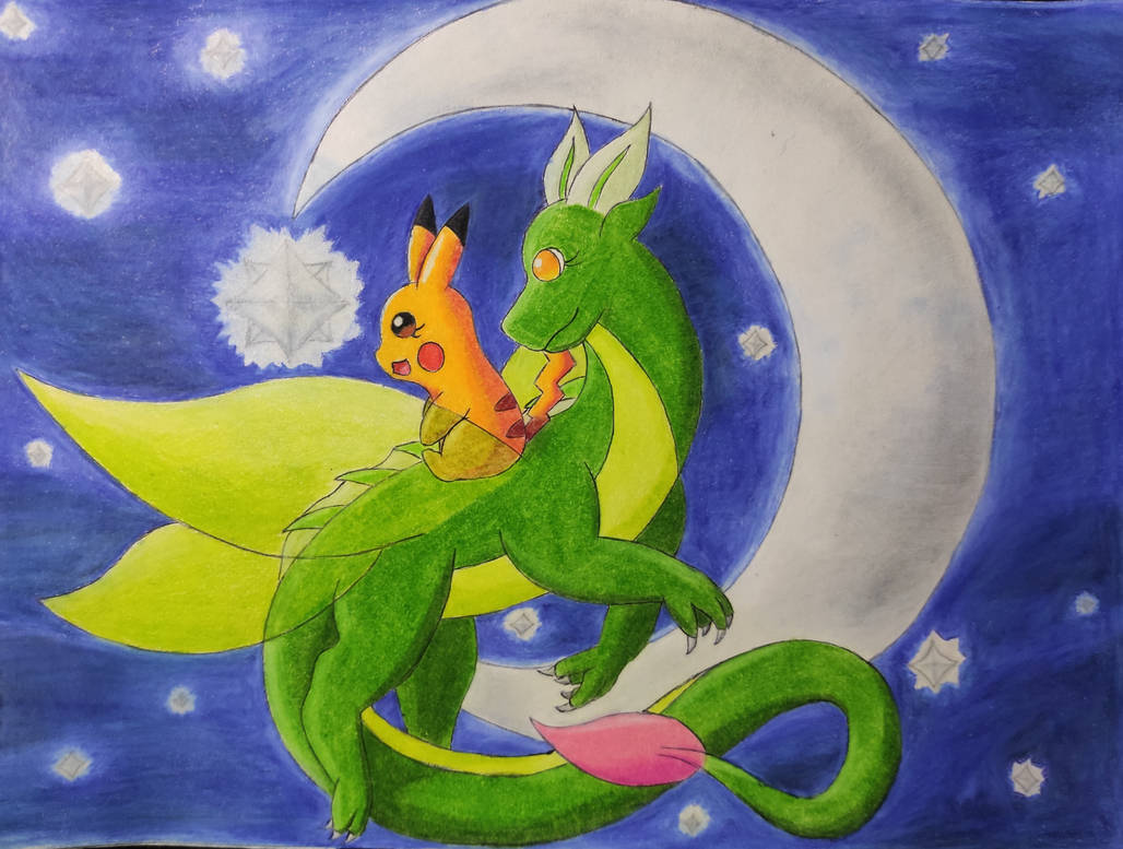 Commission: pikachu riding a fairy dragon by Veille112 on DeviantArt