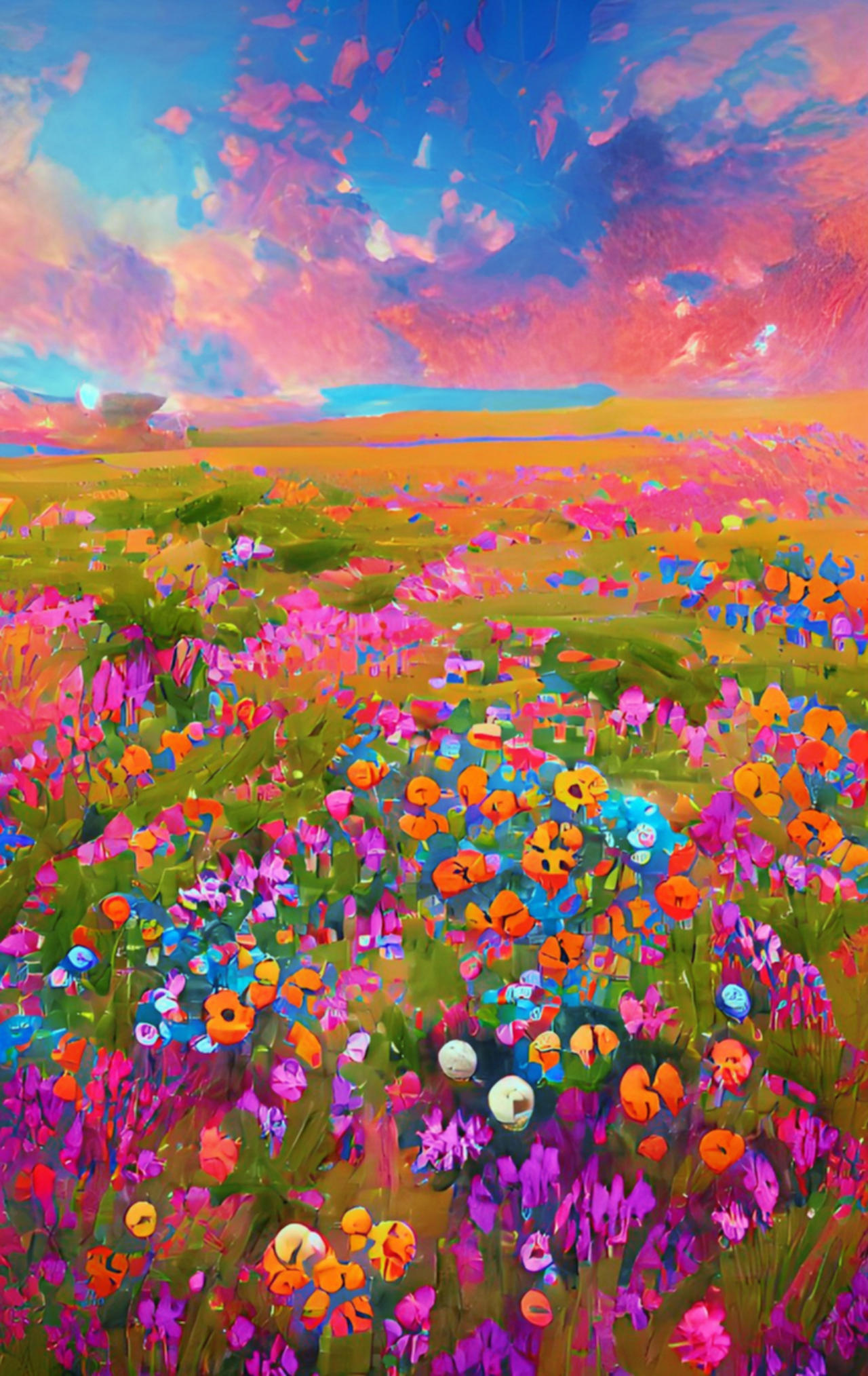 A realistic photo of a field of beautiful colorful by ...