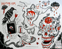 red and black tattoo flash sheet 5