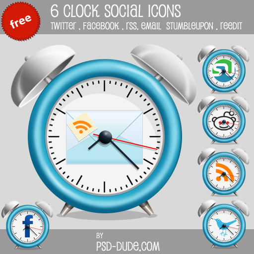 6 Free Clock Social Icons by PsdDude