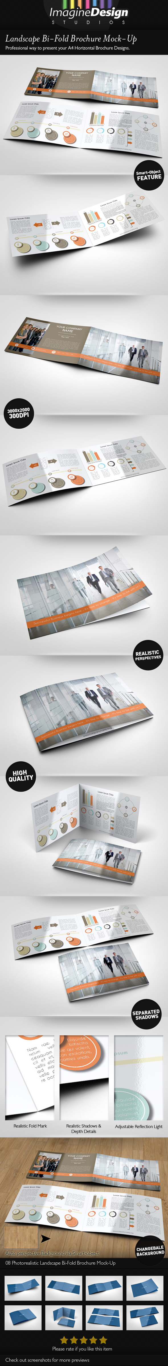 Landscape Bi-Fold Brochure Mock-Up