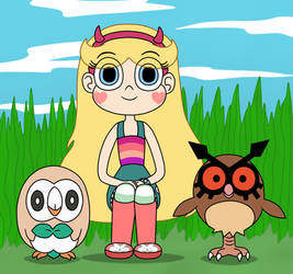 Star look likes an owl with Rowlet and Hoothoot