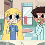 Star and Marco brushing teeth in the bathroom