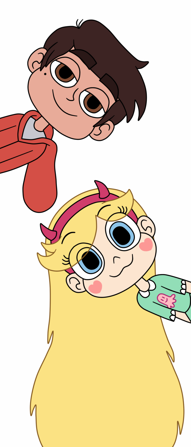 Star and Marco's heads pop out of a background