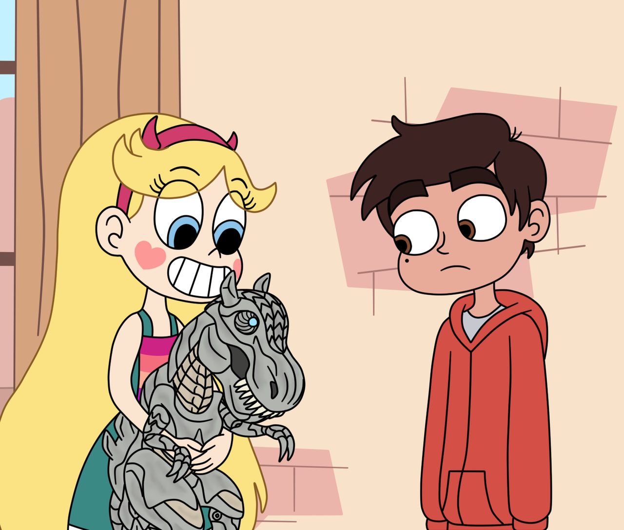 Star finds a small dino robot to show Marco