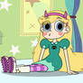 Star Butterfly sits and curiously looking