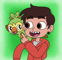 Marco Diaz and Grookey in a cute handshake