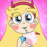 Star slurping a sweet strawberry milkshake