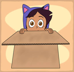 Luz in the box with her cat hoodie