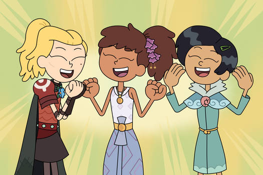 Sasha, Anne, and Marcy squealing in the friendship