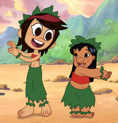 Molly and Lilo are the hula dancing together