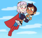 Amity the Supergirl carries Luz in the sky