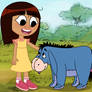 Emmie meets Eeyore in the magic book