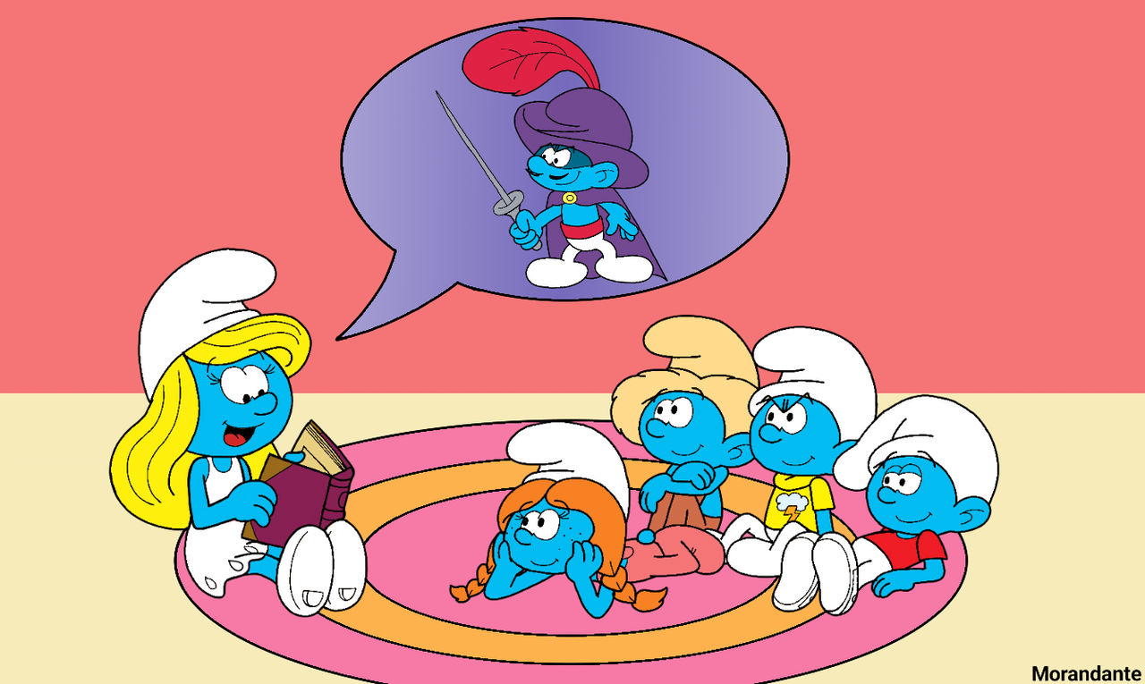 Smurfette reads a story to the smurflings by Morandante on DeviantArt