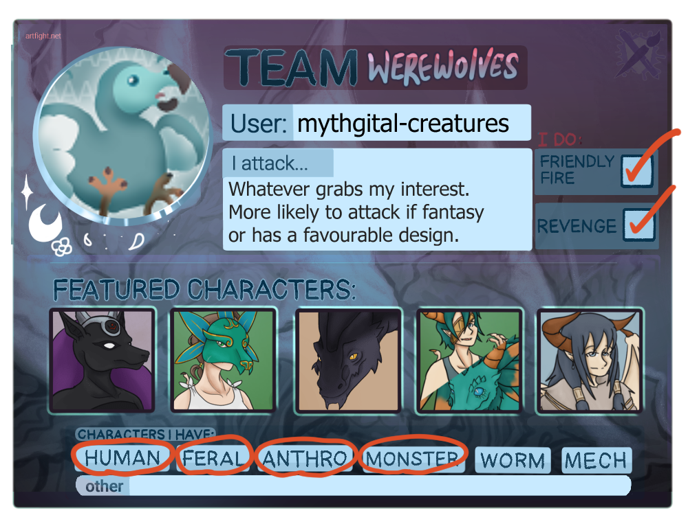 Art Fight 2023 Team Werewolves