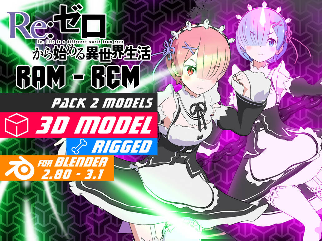 Rem by Re zero anime Model 3D for blender by GilsonAnimes on