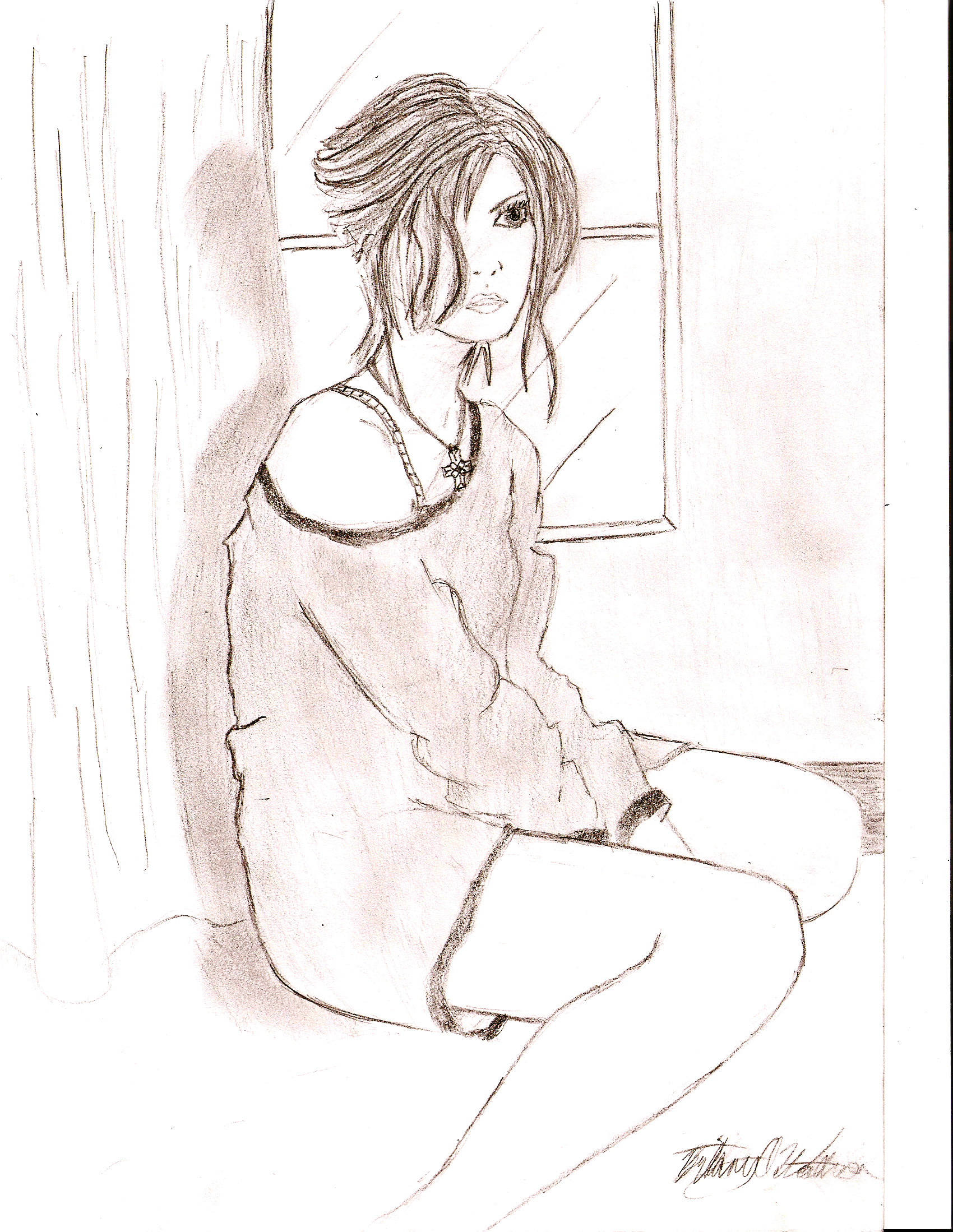 sad girl alone crying drawing