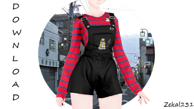 [MMDXSims4] Suspender Overroll JumpSuit +DL Down