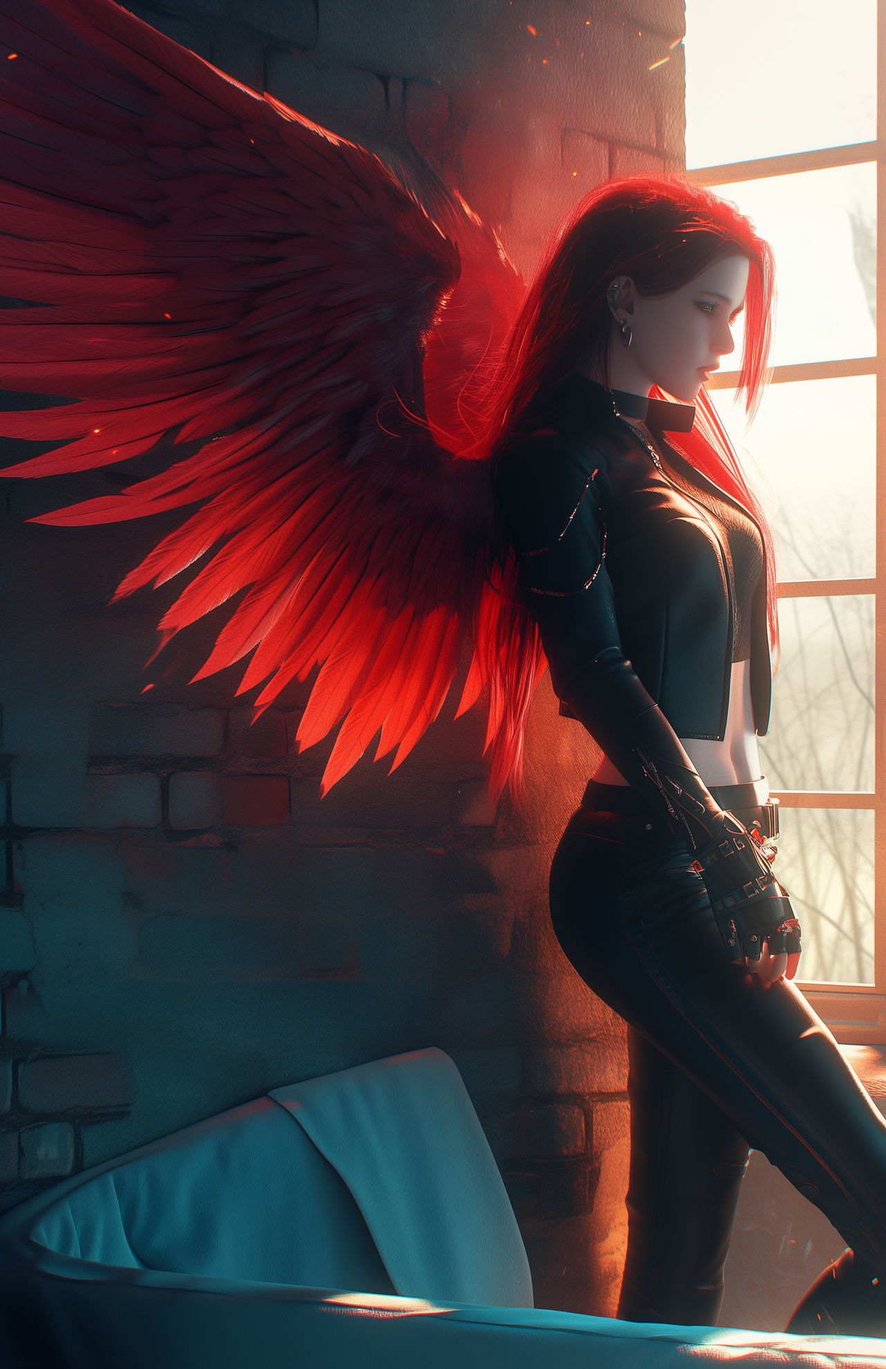 Goth Operator Fallen Angel Leaning Against Wall Goth by level7goperator on DeviantArt