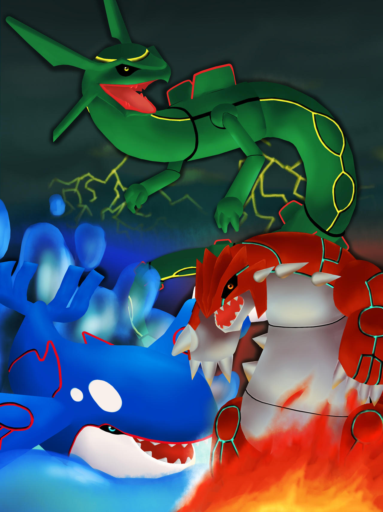 kyogre and groudon and rayquaza - HD 1280 × 1707.