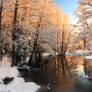 Winter river sunrise light