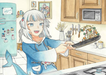 Gura in the kitchen - Hololive fanart