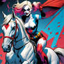 Harley Quinn riding a White Horse