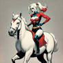 Harley Quinn riding a White Horse