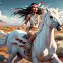 Native American Girl riding a White Mustang